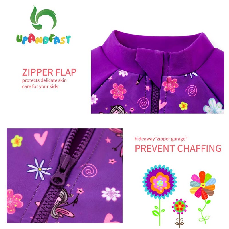upandfast Baby Swimsuits UPF 50+ Sun Protection Long Sleeve One Piece Zip Swimwear(Purple  6-9 Months) - Image 3